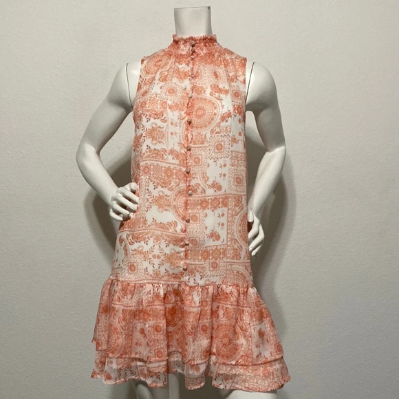 Aqua Kerianne Sleeveless High Neck Mini Dress Coral & White Floral Size M - Picture 2 of 10